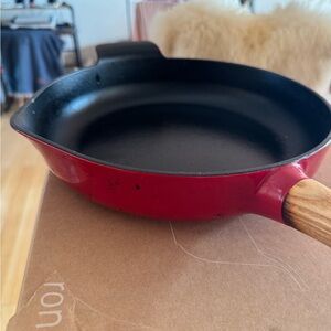 Zara Home by BergHOFF Red Cast Iron Skillet with Wooden Handle